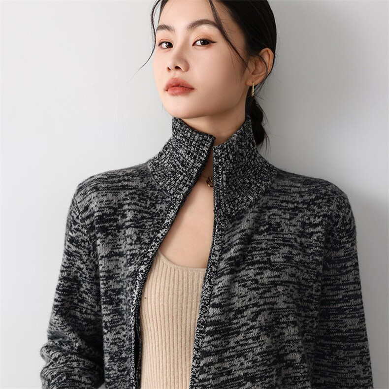 秋冬季新款女时尚百搭显瘦斜拉链套头羊毛衫,女装羊毛衫,琳尚羊绒