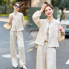 2025春上新复古风重工穿搭一套高级感提花马甲两件套，女装套装/套裙，韩然一族