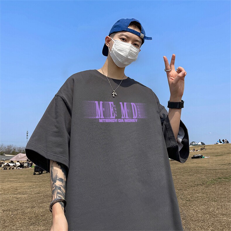抖音得物二开现货供应220克夏装重磅美式高街宽松短袖t恤MT96,男装T恤,电商A486-1