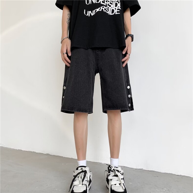 牛仔短裤男士韩版潮流高街排扣开衩2024夏季ins五分裤RK1730-P34,男装牛仔裤,星座412-3