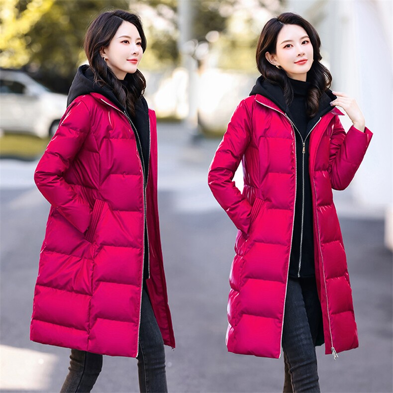 时尚亮面长款羽绒服女修身显瘦保暖外套90%白鸭绒填充免洗易打理冬季必备单品,女装羽绒服,依如秀(原杭风阁)