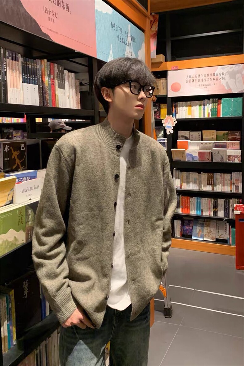 网图美式复古半高领毛衣男秋冬新款小众针织开衫外套-A2339TP52,男装针织衫/毛衣,电商B241
