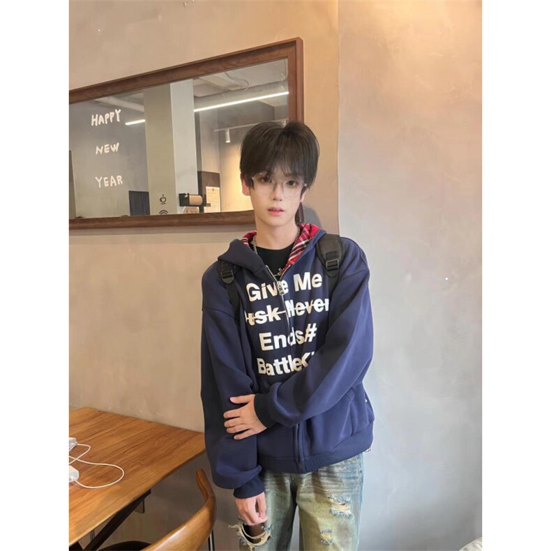 【有货】假两件卫衣男女高级感痞帅拼接格子衬衫外套K04HH-特P55,男装卫衣,星座1007（原301D）