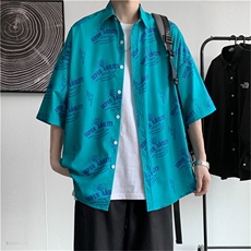 新款满印衬衫男士短袖港风慵懒衬衣宽松小众衬衫外套W822-P32，男装衬衫，星座512-3