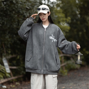 秋美式复古麂皮绒飞行棒球服中性风男女夹克外套JF251-P80控108图片