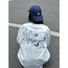 网图有货美式蓝花卉蝴蝶字母刺绣短袖t恤男女宽松上衣A663-P35，男装T恤，星座1505
