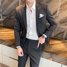 西服套装男条纹商务正装韩版潮流修身帅气新郎结婚礼服西装两件套，男装西服套装，星座505-2（原电商A260-1)