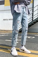 牛仔裤男士秋季潮牌破洞ins韩版潮流百搭九分休闲长裤子7116-P35，男装牛仔裤，电商A318