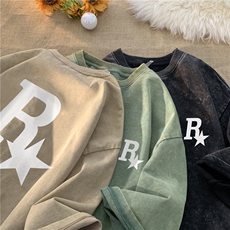 春夏新款R星印花全棉水洗T恤，男装T恤，星座604