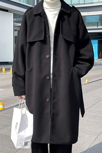 N8180/P120秋冬新款过膝中长款呢大衣宽松呢料风衣毛呢子外套图片