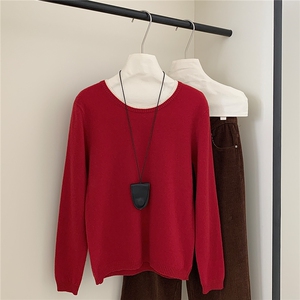 2025年秋季圆领长袖单件套头撞色双层领时尚百搭通勤，女装针织衫/毛衣，伊绒腾羊绒