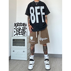 纯棉320G重磅水洗做旧印花短裤A014-DY2371-P50控68，男装牛仔裤，电商A014