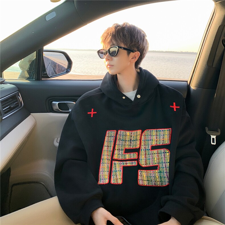 重磅贴布刺绣卫衣大码春秋连帽衫硬挺外套美式休闲上衣WY9108/P65,女装短外套,电商B238