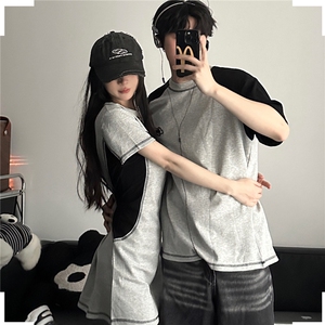 C307 女P60 男P45 2024男运动复古T恤连衣裙高腰显瘦A字裙情侣装图片