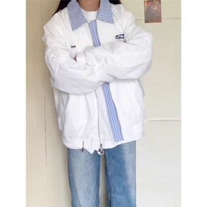 739-P58 美式复古假两件棒球服女春新款日系拼接设计感情侣图片