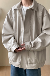 抖音直播！pu皮衣机车服宽松夹克男 CP40-特p65 控价：118图片