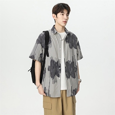 2025新品夏季透气冰感短袖衬衫男衬衣古巴印花沙滩衬衣Q5507-P30，男装T恤，星座610（原A335）