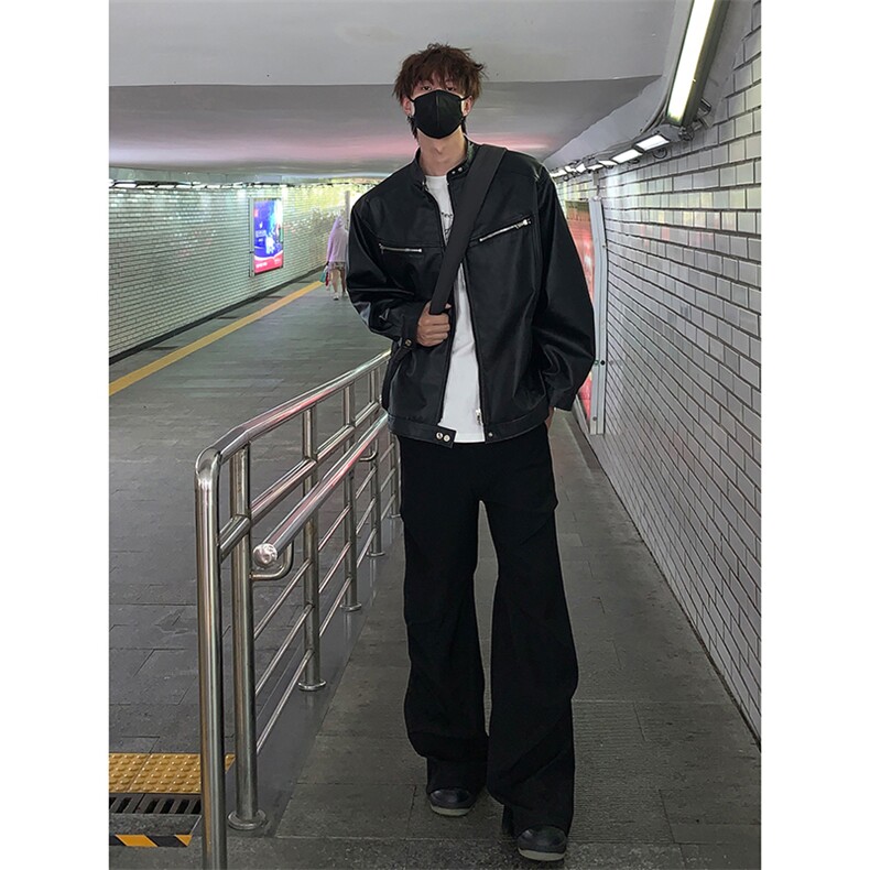 美式夹克PU皮宽松休闲上衣秋季百搭皮衣外套HY596TP85,男装夹克,电商A102B