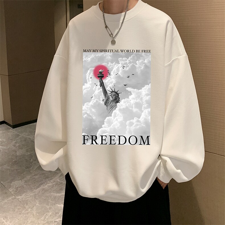 华夫格卫衣圆领卫衣男大码长袖t恤男外套 HW76326-P30加绒款-P40图片