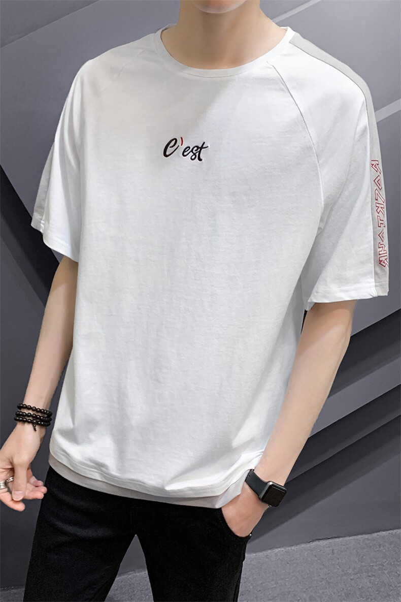短袖t恤男2021新款夏季时尚字母刺绣纯棉体恤衣服男DS735TP25,男装T恤,电商A102