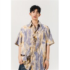 1冰丝扎染面料聚酯纤维M-5XL大码短袖衬衫男DCS78034P35控58，男装T恤，星座226-2