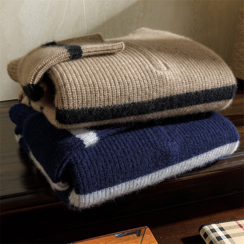 男士羊绒衫半高领拉链衫秋冬季条纹针织衫毛衣男式青春流行男装，男装羊绒套衫，澳坤羊绒