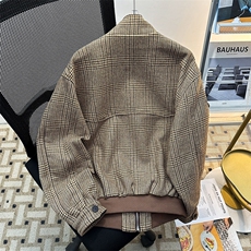 得物品质秋男立领夹克衫千鸟格子羊毛双层大口袋夹克JK8351P73，男装夹克，星座1013-1