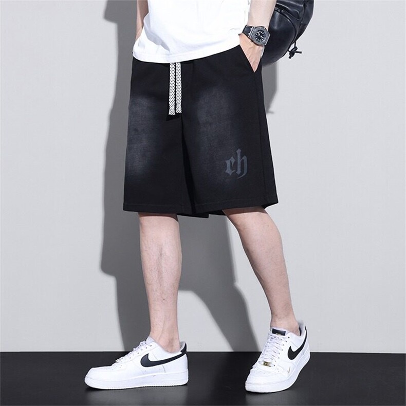 夏季薄款牛仔短裤男士宽松直筒裤图片