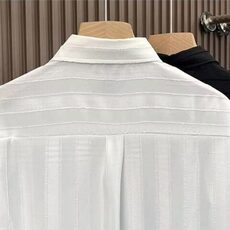 白色立体纹理长袖衬衫男士新款小众宽松休闲条纹衬衣高级复古上衣，男装衬衫，星座715-4