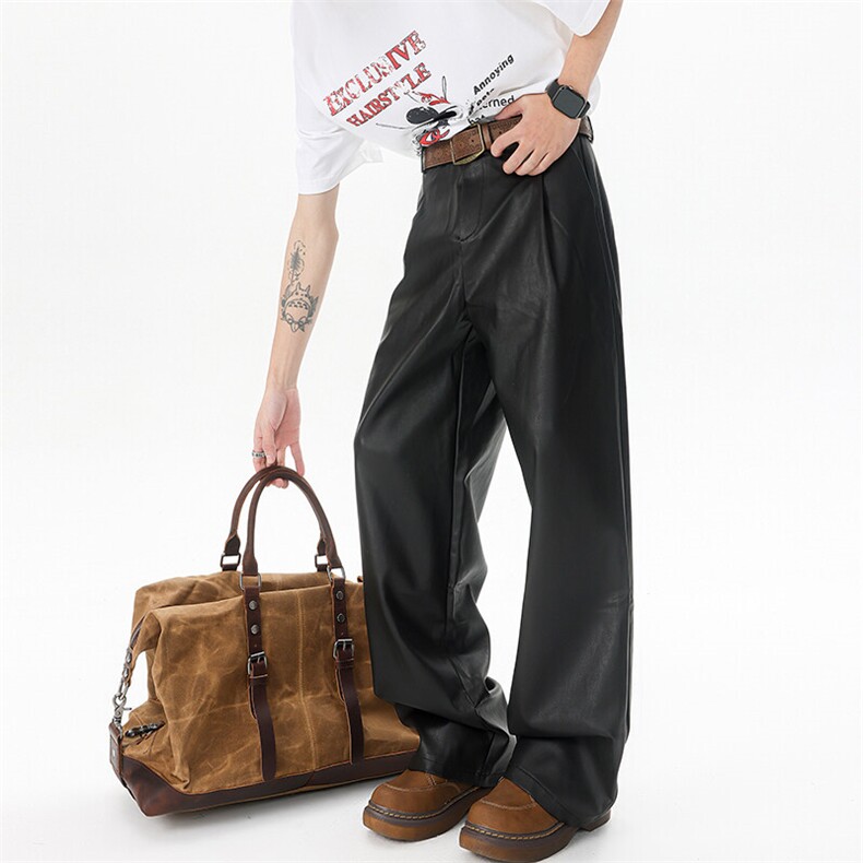 8XL-M特大码皮裤男直通休闲裤软软PU皮宽松阔腿男K9102P75控95，男装皮裤，电商D206-1