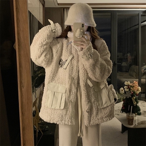 C938-P165 复古羊羔绒棉衣外套女潮牌冬季立领宽松保暖棉服上衣图片