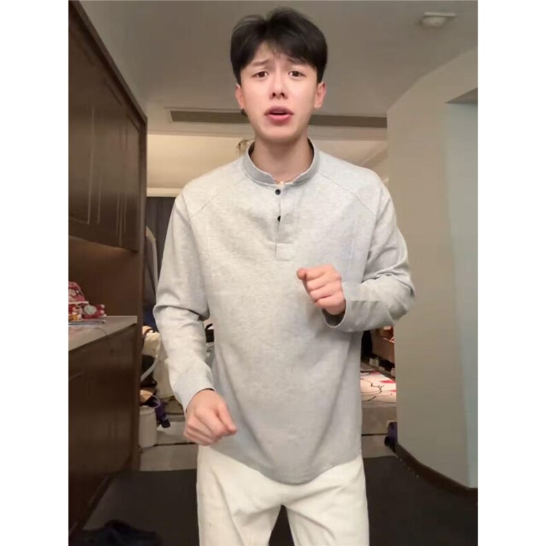 1506/Q8140/P36白灰色美式亨利领卫衣，男装卫衣，星座1506