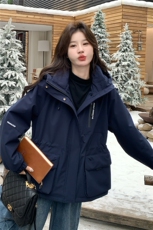 韩系工装风连帽派克服女2025冬季新款休闲宽松百搭小个子保暖棉服，女装棉衣/棉服，2C218