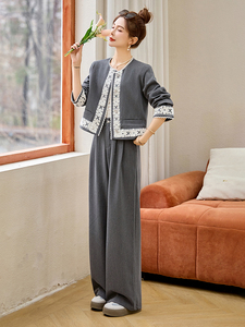 蕾丝花边小香风套装女2025春装新款减龄洋气显瘦职业场合两件套裤图片