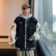 港风上衣夹克宽松落肩拼色棒球服外套JK711-P68，男装夹克，星座1204-3