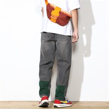 2021新款撞色印花阔腿裤复古牛仔裤大码宽松可5063-600，男装牛仔裤，星座304A-1