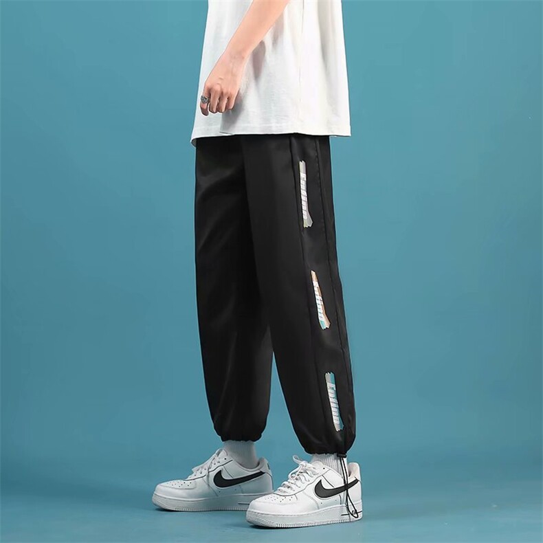 夏季九分裤男宽松直筒运动港风休闲裤ins垂感字母束脚裤K2126-p28图片