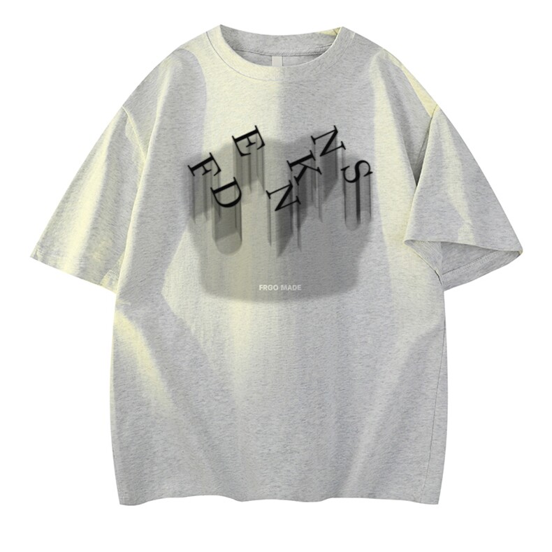 抖音得物供货现货210克宽松纯棉美式潮牌印花落肩袖纯棉T恤AT2134,男装T恤,电商A443