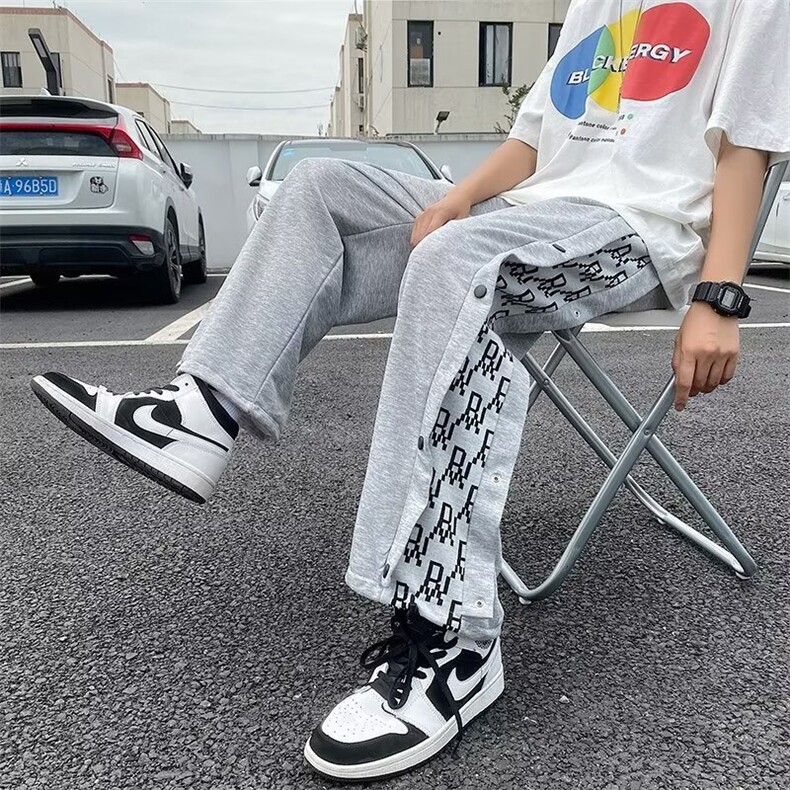 2024年hiphop黑暗系拼接排扣裤宽松抽绳束脚休闲裤CK744-P35图片