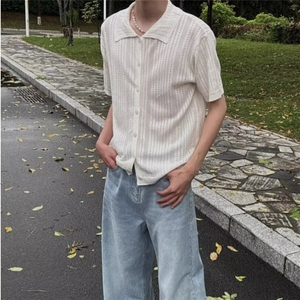 美式镂空短袖针织衫男款夏季复古慵懒风宽松休闲开衫上衣MY502图片
