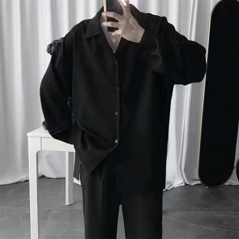 362-P27韩版肌理感长袖衬衫男春秋季小众设计感轻熟百搭宽松,男装衬衫,电商B323A