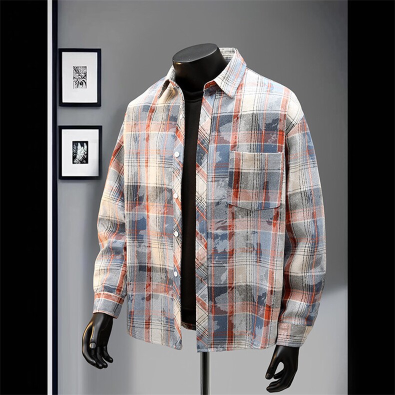 89港风加厚印花格子衬衫宽松外套百搭格子外套CS2415P55，男装衬衫，电商A128