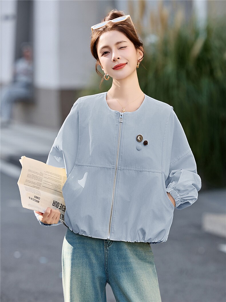 短款外套女2026春季新款圆领宽松小个子百搭休闲夹克上衣,女装短外套,恋慕依尚