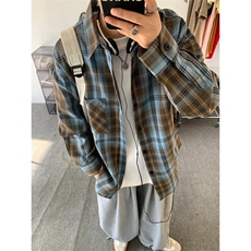 脏脏风格子衬衫男款复古小众格纹长袖衬衣cleanfit外套CS07，男装衬衫，星座1116A（原606A-3）