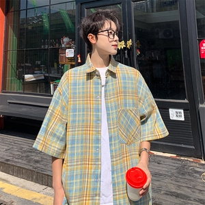 短袖衬衫男夏季新款磨毛格子衬衣DX711-特批25 无差价图片