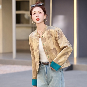 新中式国风提花外套女2025春季新款小个子高级感修身短款唐装上衣图片