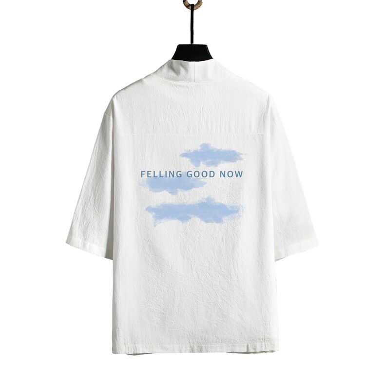 HF59143-P40风汉服男开衫外套七分袖道袍网格挂拍,男装民族服装,电商A040A