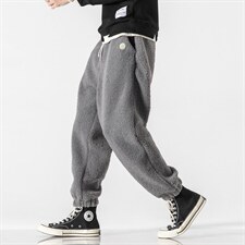 冬季中性港风日系大码羊羔毛裤加厚宽松休闲哈伦束脚裤K117/P70，男装休闲裤，电商A221A