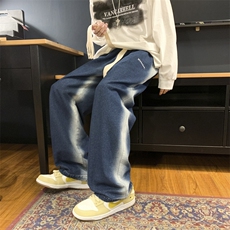 2024春新款数据款撞色喷绘宽松直筒阔腿牛仔裤KZ06-55控79，男装休闲裤，星座914-3