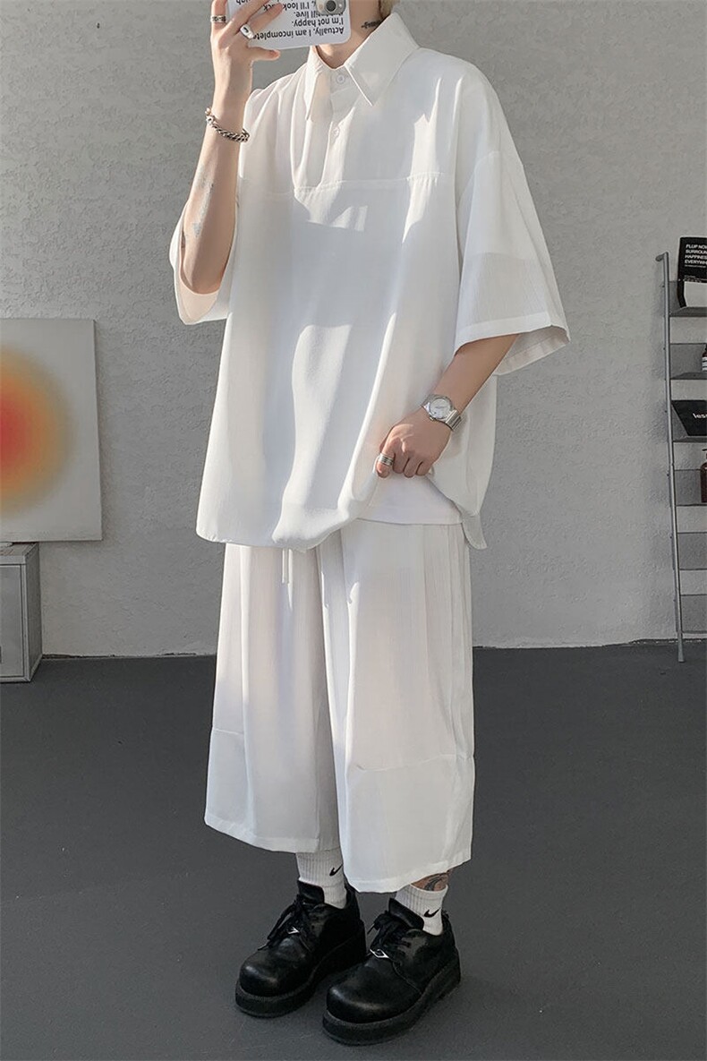TZ778-特P55控98夏季冰丝七分裤短袖衬衫大码T恤套装,男装牛仔裤,电商A059